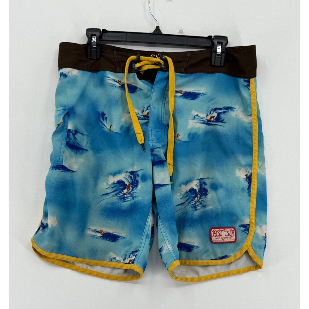 Lost At Sea Board Shorts Mens 31 8" Surfer Wave AOP Beach Swim Trunks